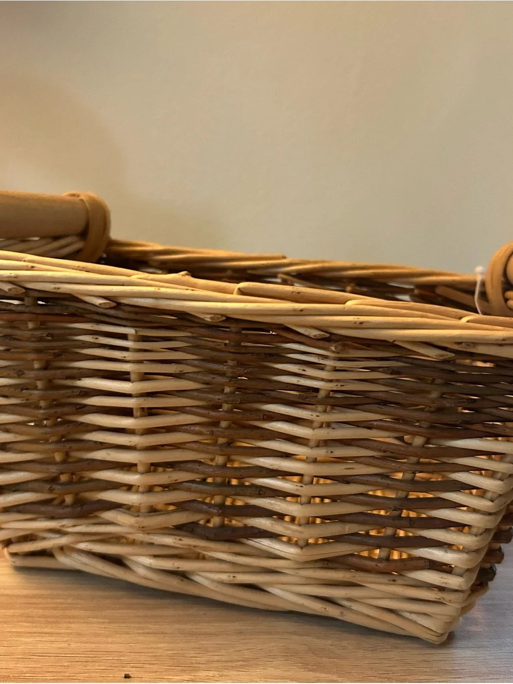Woven Natural Wicker Basket - Neutral Brown and Cream